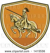 Vector Clip Art of Retro Horseback Knight in Full Armor, Holding a Lance in a Shield by Patrimonio