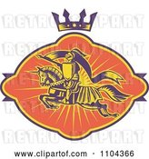 Vector Clip Art of Retro Horseback Knight with a Spear Under a Crown by Patrimonio