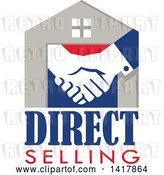 Vector Clip Art of Retro House with Shaking Hands and Direct Selling Text by Patrimonio