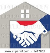 Vector Clip Art of Retro House with Shaking Hands by Patrimonio