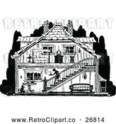 Vector Clip Art of Retro House with Visible Interior by Prawny Vintage