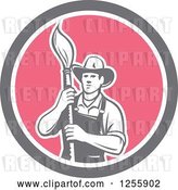 Vector Clip Art of Retro Housepainter with an Art Paintbrush in a Circle by Patrimonio