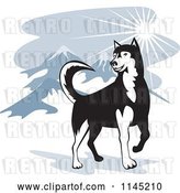 Vector Clip Art of Retro Husky Dog in the Mountains by Patrimonio