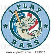 Vector Clip Art of Retro I Play Bass Text Around a Fish Holding a Baseball Bat by Patrimonio