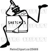 Vector Clip Art of Retro Ink Guy Running with a Sketch Book by Prawny Vintage