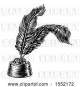 Vector Clip Art of Retro Ink Well with Feather Quill Pens by AtStockIllustration