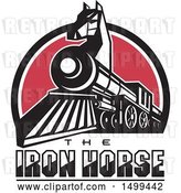 Vector Clip Art of Retro Iron Horse Headed Train in a Red White and Blue Half Circle with Text by Patrimonio