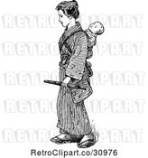 Vector Clip Art of Retro Japanese Mother with a Baby on Her Back by Prawny Vintage
