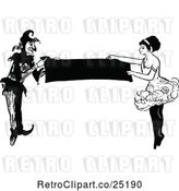 Vector Clip Art of Retro Jester and Actress Holding a Banner by Prawny Vintage