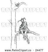 Vector Clip Art of Retro Jester Sitting on a Branch and Sawing It off a Tree by Prawny Vintage