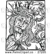 Vector Clip Art of Retro Jesus Christ and Crown of Thorns with a Border by Prawny Vintage