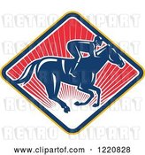 Vector Clip Art of Retro Jockey Racing a Horse on a Diamond of Red Sunshine by Patrimonio