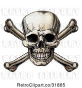 Vector Clip Art of Retro Jolly Roger Skull over Crossbones by AtStockIllustration