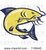 Vector Clip Art of Retro Jumping Yellow and Blue Catfish by Patrimonio