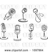 Vector Clip Art of Retro Karaoke or Singer and Radio Desk Microphones by Vector Tradition SM