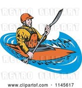 Vector Clip Art of Retro Kayaker Paddling 2 by Patrimonio
