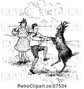 Vector Clip Art of Retro KChildren Dancing with a Goat by Prawny Vintage