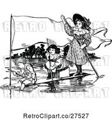 Vector Clip Art of Retro KChildren on a Makeshift Boat with a Banner by Prawny Vintage