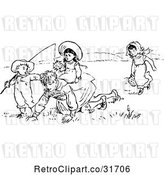 Vector Clip Art of Retro KChildren Playing in a Meadow by Prawny Vintage