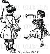 Vector Clip Art of Retro KChildren Playing the Drums and a Horn by Prawny Vintage