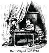 Vector Clip Art of Retro KChildren Reading at a Table by Prawny Vintage