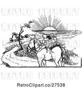 Vector Clip Art of Retro KChildren Riding a Horse into Sunset by Prawny Vintage