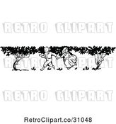 Vector Clip Art of Retro KChildren Running by Trees by Prawny Vintage