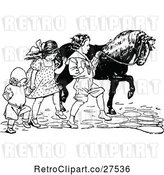 Vector Clip Art of Retro KChildren Walking a Pony by Prawny Vintage