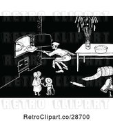 Vector Clip Art of Retro KChildren Watching a Baker Put Bread in an Oven by Prawny Vintage