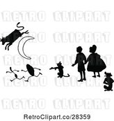 Vector Clip Art of Retro KChildren with a Cat Fiddle Silver Spoon and Cow Jumping over the Moon by Prawny Vintage