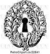 Vector Clip Art of Retro Keyhole with Flowers and Swans by Prawny Vintage
