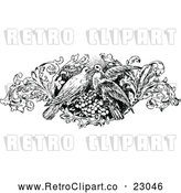 Vector Clip Art of Retro Kissing Birds and Floral Design Element by Prawny Vintage