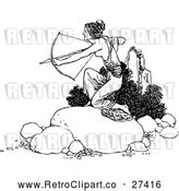 Vector Clip Art of Retro Kneeling Female Archer by Prawny Vintage