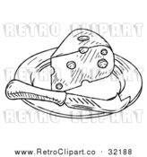 Vector Clip Art of Retro Knife and Cheese Wedge on a Plate by AtStockIllustration