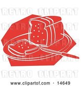 Vector Clip Art of Retro Knife Resting on a Cutting Board near Sliced Bread by Andy Nortnik