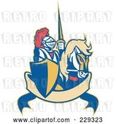 Vector Clip Art of Retro Knight and Steed Banner Logo by Patrimonio