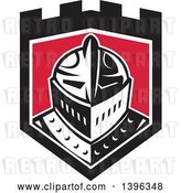 Vector Clip Art of Retro Knight Helmet in a Black White and Red Shield by Patrimonio