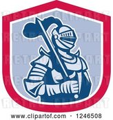 Vector Clip Art of Retro Knight in Armour, with a Sword Inside a Shield by Patrimonio
