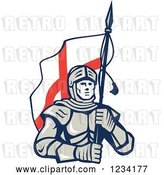 Vector Clip Art of Retro Knight in Full Armor, Carrying an English Flag by Patrimonio