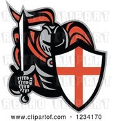 Vector Clip Art of Retro Knight in Full Armor, Holding a Sword and English Shield by Patrimonio
