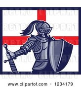 Vector Clip Art of Retro Knight in Full Armor over an English Flag by Patrimonio
