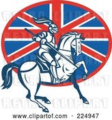 Vector Clip Art of Retro Knight Knight on Horseback and British Flag Logo by Patrimonio