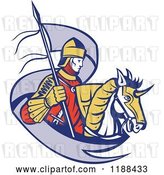 Vector Clip Art of Retro Knight on Horseback with a Ribbon Flag by Patrimonio