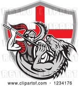 Vector Clip Art of Retro Knight Spearing a Dragon over an English Flag Shield by Patrimonio