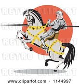 Vector Clip Art of Retro Knight with a Lance on a Rearing Jousting Horse by Patrimonio