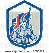 Vector Clip Art of Retro Knight with a Union Jack Flag in a Shield by Patrimonio