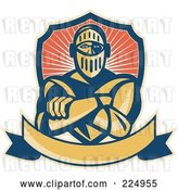Vector Clip Art of Retro Knight with Crossed Arms, a Banner and Shield Logo by Patrimonio