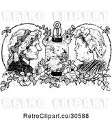 Vector Clip Art of Retro Ladies Roses and a Lantern by Prawny Vintage