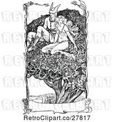 Vector Clip Art of Retro Lady and Hermes in a Tree with a Banner by Prawny Vintage