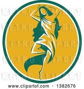 Vector Clip Art of Retro Lady, Aphrodite, Dancing a Pirouette in a Green White and Yellow Oval by Patrimonio